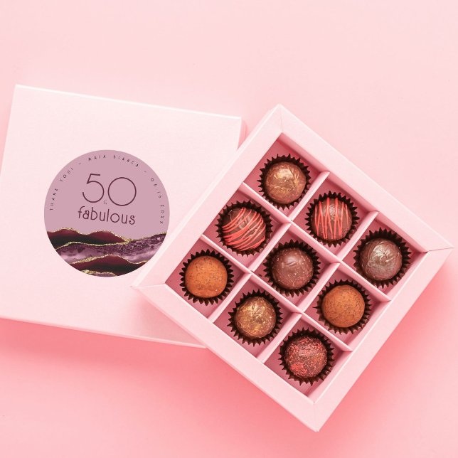 Sticker Rond Merci 50e anniversaire Bourgogne rose Agate (Créateur téléchargé)