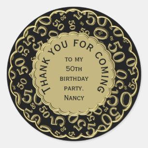 Sticker Rond Merci 50e nombre Motif noir et or