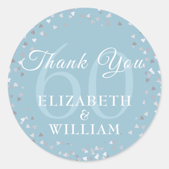 Sticker Rond Merci 60e Anniversaire Amour Coeurs Confetti (Devant)