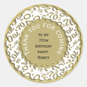 Sticker Rond Merci 70e anniversaire Numéro Motif Gold/White