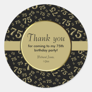 Sticker Rond Merci : 75e Motif de numéros Black & Gold