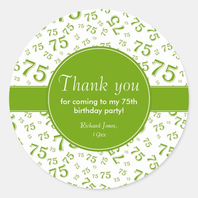 Sticker Rond Merci : 75e Motif numérique vert et blanc (Devant)