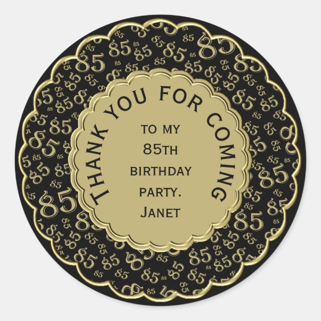 Sticker Rond Merci 85e anniversaire Black and Gold Motif (Devant)