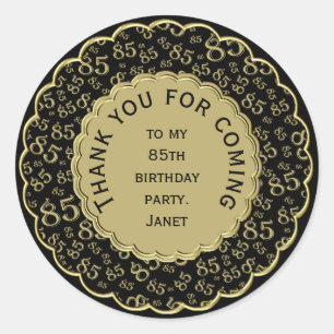 Sticker Rond Merci 85e anniversaire Black and Gold Motif