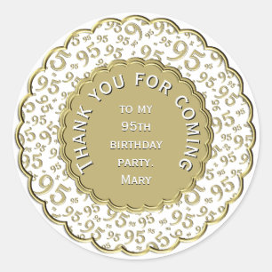 Sticker Rond Merci 95e anniversaire Gold et Motif blanc