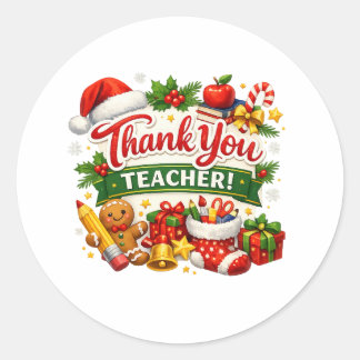 Sticker Rond Merci à l'enseignant pour un Noël moderne