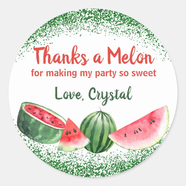 Sticker Rond Merci à Melon Sweet Watermelon Party Merci (Devant)