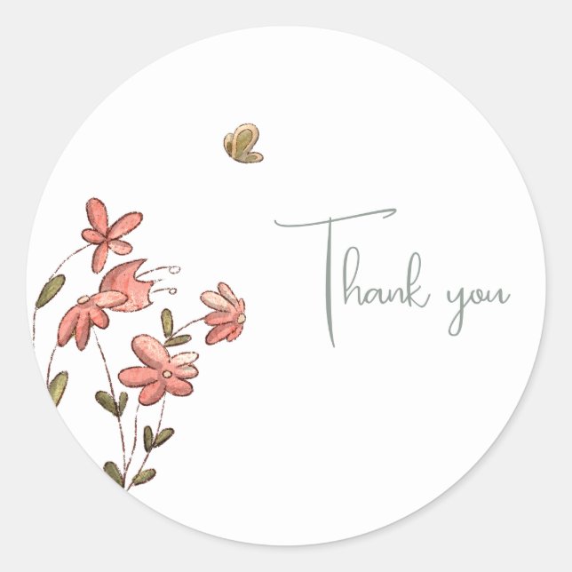 Sticker Rond Merci à papillon floral mou (Devant)