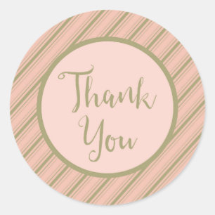 Sticker Rond Merci à rayures rose poussiéreux