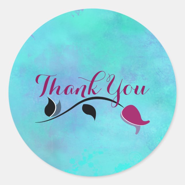 Sticker Rond Merci Abstrait turquoise et pourpre (Devant)