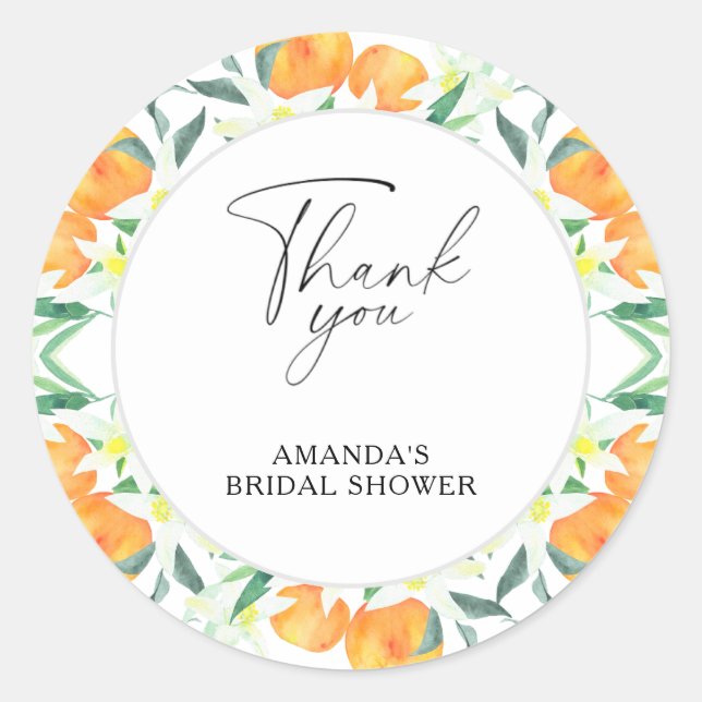 Sticker Rond Merci - Agrumes - Baby shower de mariage (Devant)