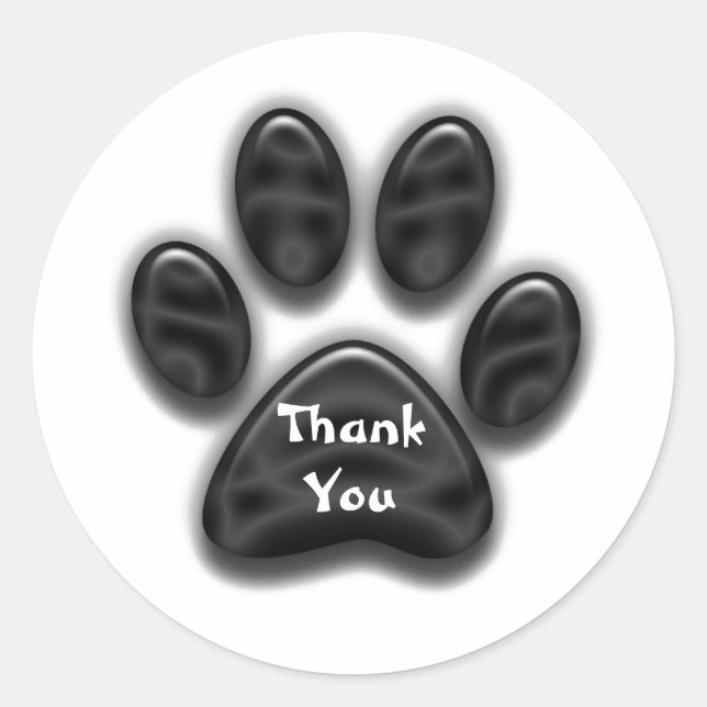 Sticker Rond Merci Amoureux des animaux noir Empreinte de patte (Devant)