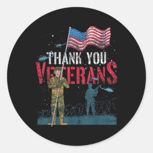 Sticker Rond Merci Anciens Combattants Us Drapeau Patriotique S