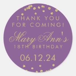 Sticker Rond Merci Anniversaire Parties scintillant or Confetti