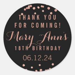 Sticker Rond Merci Anniversaire Rose Parties scintillant d'or C