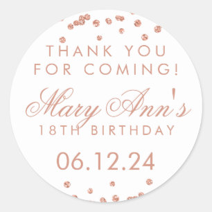 Sticker Rond Merci Anniversaire Rose Parties scintillant d'or C