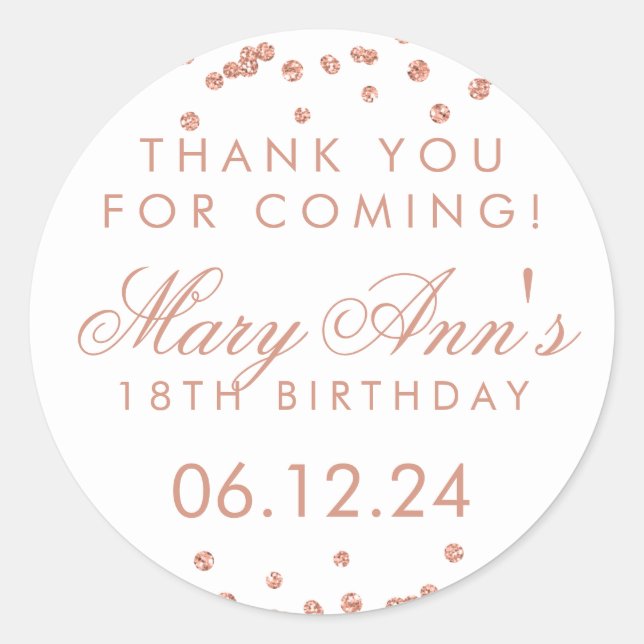 Sticker Rond Merci Anniversaire Rose Parties scintillant d'or C (Devant)