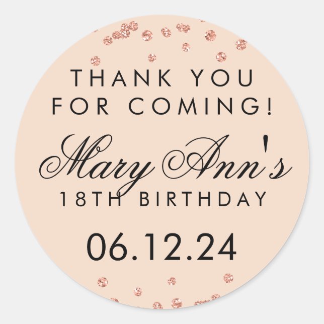 Sticker Rond Merci Anniversaire Rose Parties scintillant d'or C (Devant)