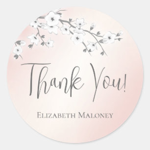 Sticker Rond Merci Apricot en fleurs de cerisier blanc