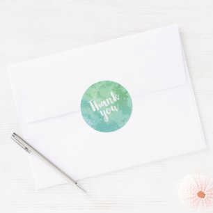 Sticker Rond Merci Aquarelle bleu et vert tendance