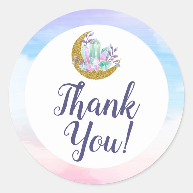 Sticker Rond Merci Aquarelle Crystals & Gold Moon Boho (Devant)