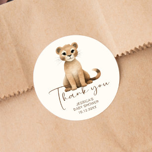 Sticker Rond Merci Aquarelle Cute Baby shower Lion