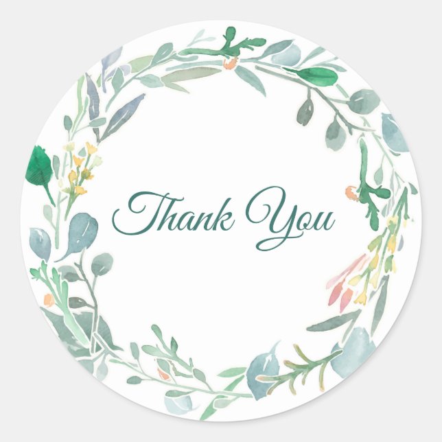 Sticker Rond Merci Aquarelle Florale Et Verdure Couronne (Devant)