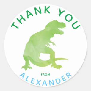 Sticker Rond Merci Aquarelle T-Rex Dinosaur Personnalisé
