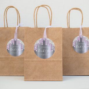 Sticker Rond Merci argent parties scintillant violet brillant a