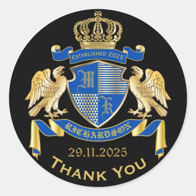 Sticker Rond Merci Armoiries Emblème d'aigle bleu or (Devant)