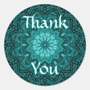Sticker Rond Merci assez bleu d'art de mandala de fleur