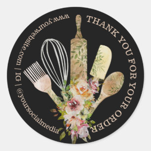 Sticker Rond Merci au Chef de Boulangerie Simple Noir