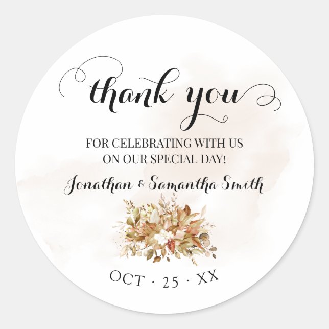Sticker Rond Merci Automne Eucalyptus Automne Mariage (Devant)