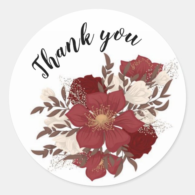 Sticker Rond Merci aux fleurs rouges (Devant)
