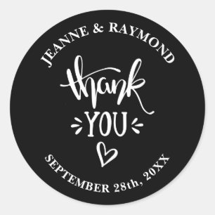 Sticker Rond Merci avec amour Noir et Blanc Mariage Faveur