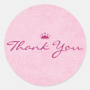 Sticker Rond Merci avec Tiara violet sur Pois roses
