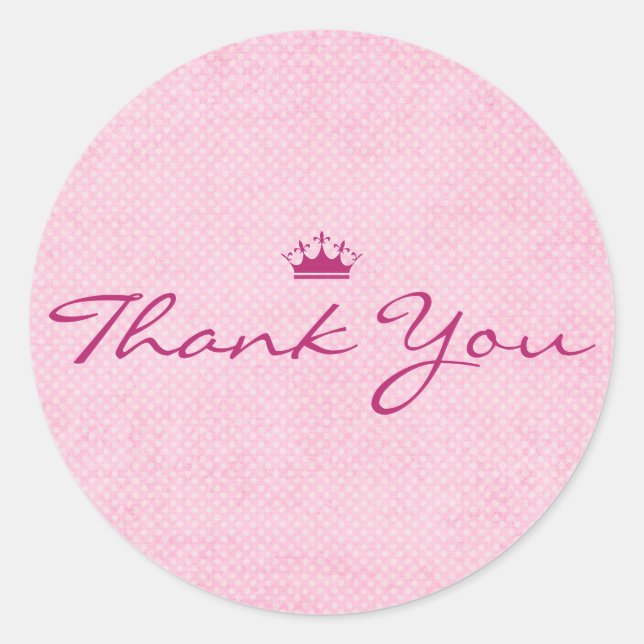Sticker Rond Merci avec Tiara violet sur Pois roses (Devant)
