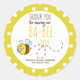 Sticker Rond Merci BA-BEE Baby shower Polkadot jaune