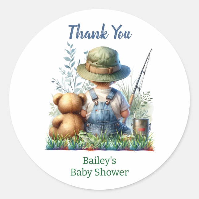 Sticker Rond Merci! Baby shower à thème de la pêche (Devant)