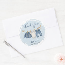 Sticker Rond Merci Baby shower Blue Jeans