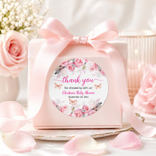 Sticker Rond Merci Baby Shower Blush Roses