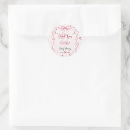 Sticker Rond Merci Baby shower cerise Bow
