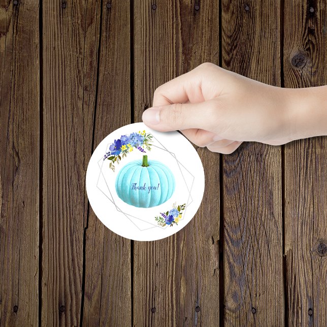 Sticker Rond Merci Baby shower Citrouille bleu Aqua (Créateur téléchargé)