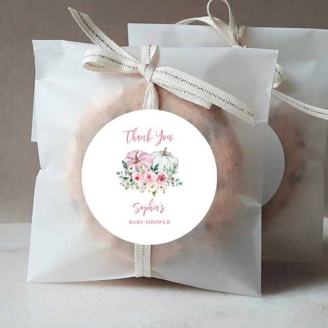 Sticker Rond Merci Baby shower Citrouille rose (Créateur téléchargé)