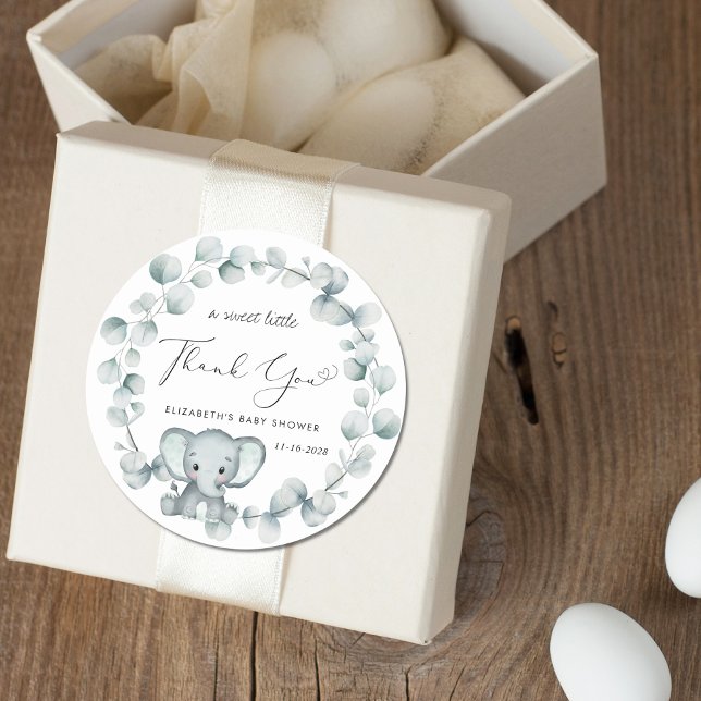 Sticker Rond Merci Baby shower Eléphant mignon (Créateur téléchargé)