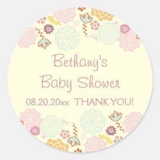 Sticker Rond Merci Baby shower Fancy Floral moderne
