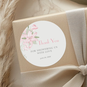 Sticker Rond Merci Baby shower Feuille rose Lily vert