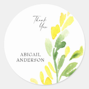 Sticker Rond Merci Baby shower Fleur sauvage jaune