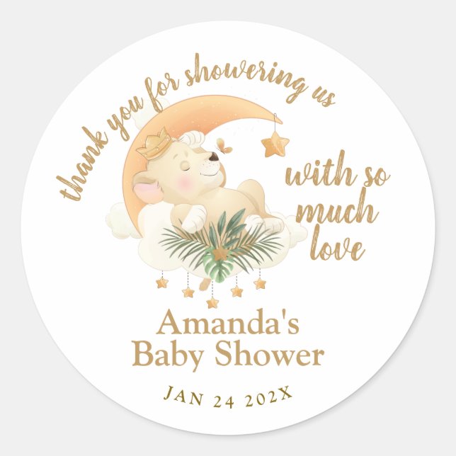 Sticker Rond Merci Baby shower Lion bébé (Devant)