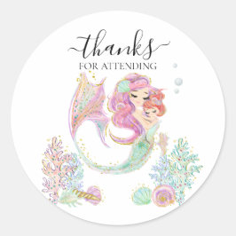 Sticker Rond Merci Baby shower Mermaid